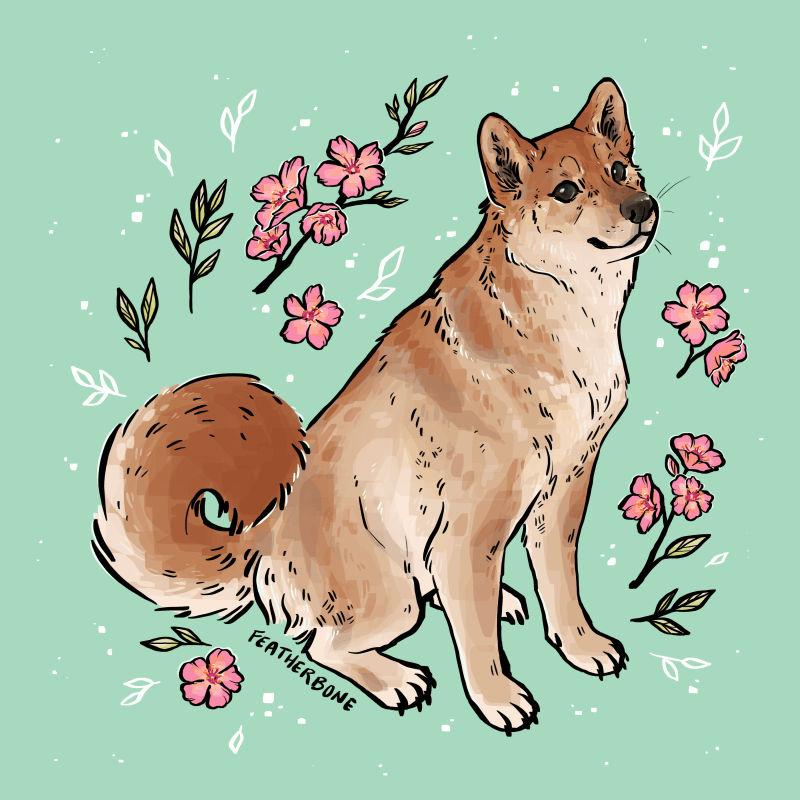 A drawing of her dog Haru that I commissioned from Featherbone@Tumblr. I printed this piece out to hang next to her memorial space in my room